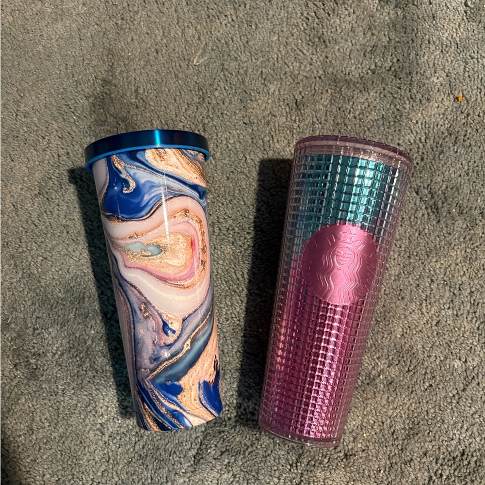 Blue Marble and Starbucks Pink Textured Tumblers
